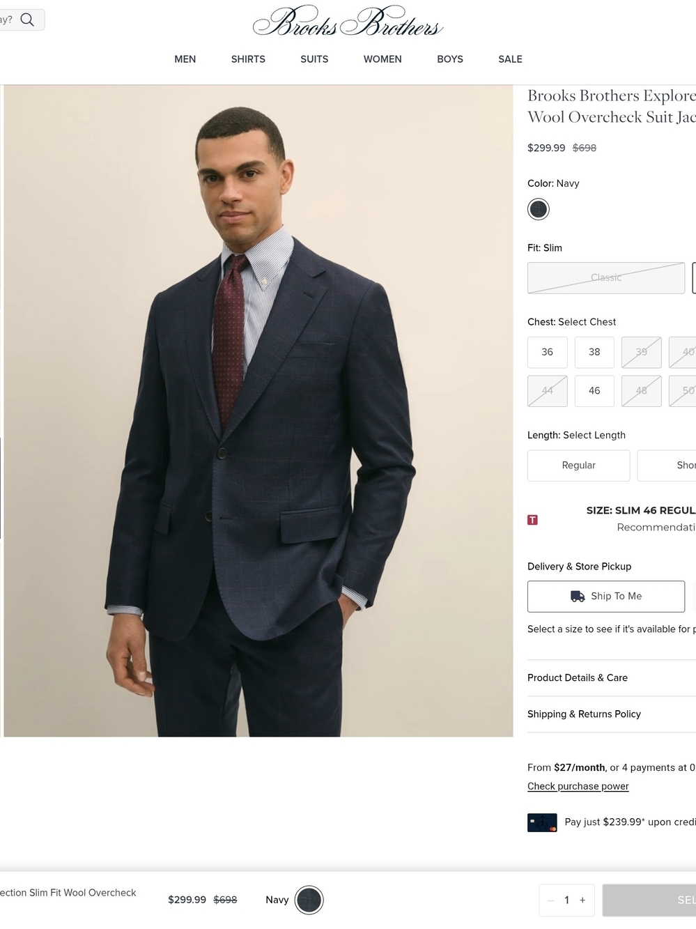 Brooks Brothers Navy Wool Slim-Profile Suit Jacket